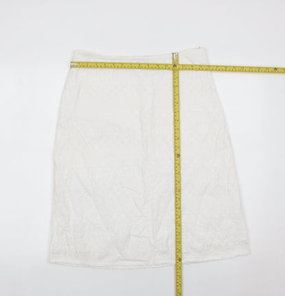Monsoon Womens White Cotton Pencil Skirt Size 12 Knee Length