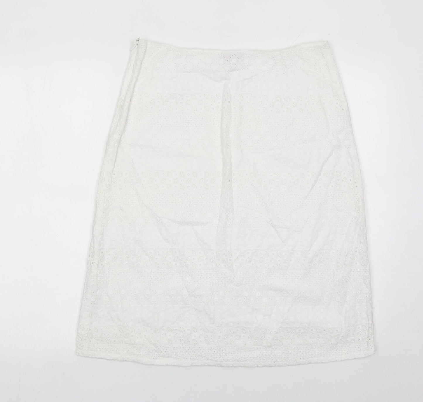 Monsoon Womens White Cotton Pencil Skirt Size 12 Knee Length