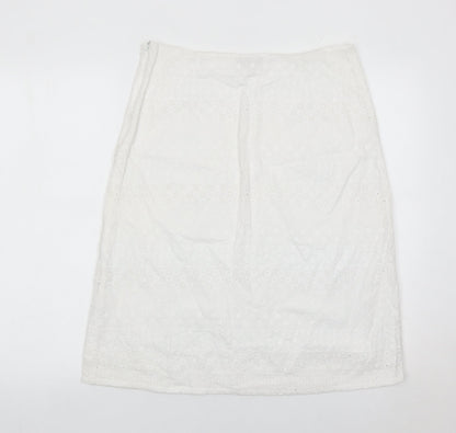 Monsoon Womens White Cotton Pencil Skirt Size 12 Knee Length