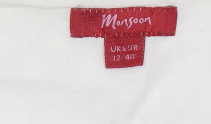 Monsoon Womens White Cotton Pencil Skirt Size 12 Knee Length
