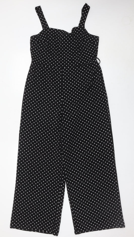 Miss Selfridge Women’s Black Polka Dot Wide-Leg Sleeveless Jumpsuit UK12