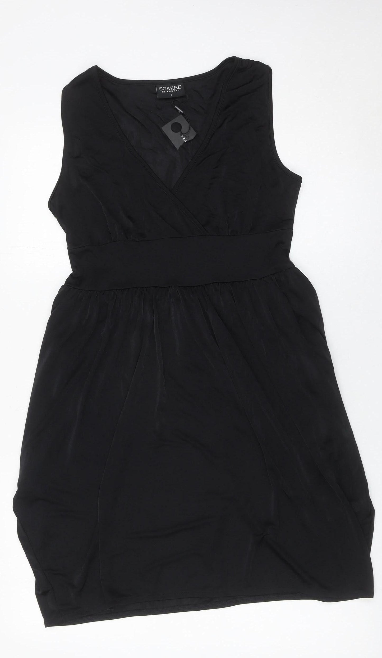 Soaked in Luxury Women’s Black Sleeveless V-Neck Wrap Dress Size S