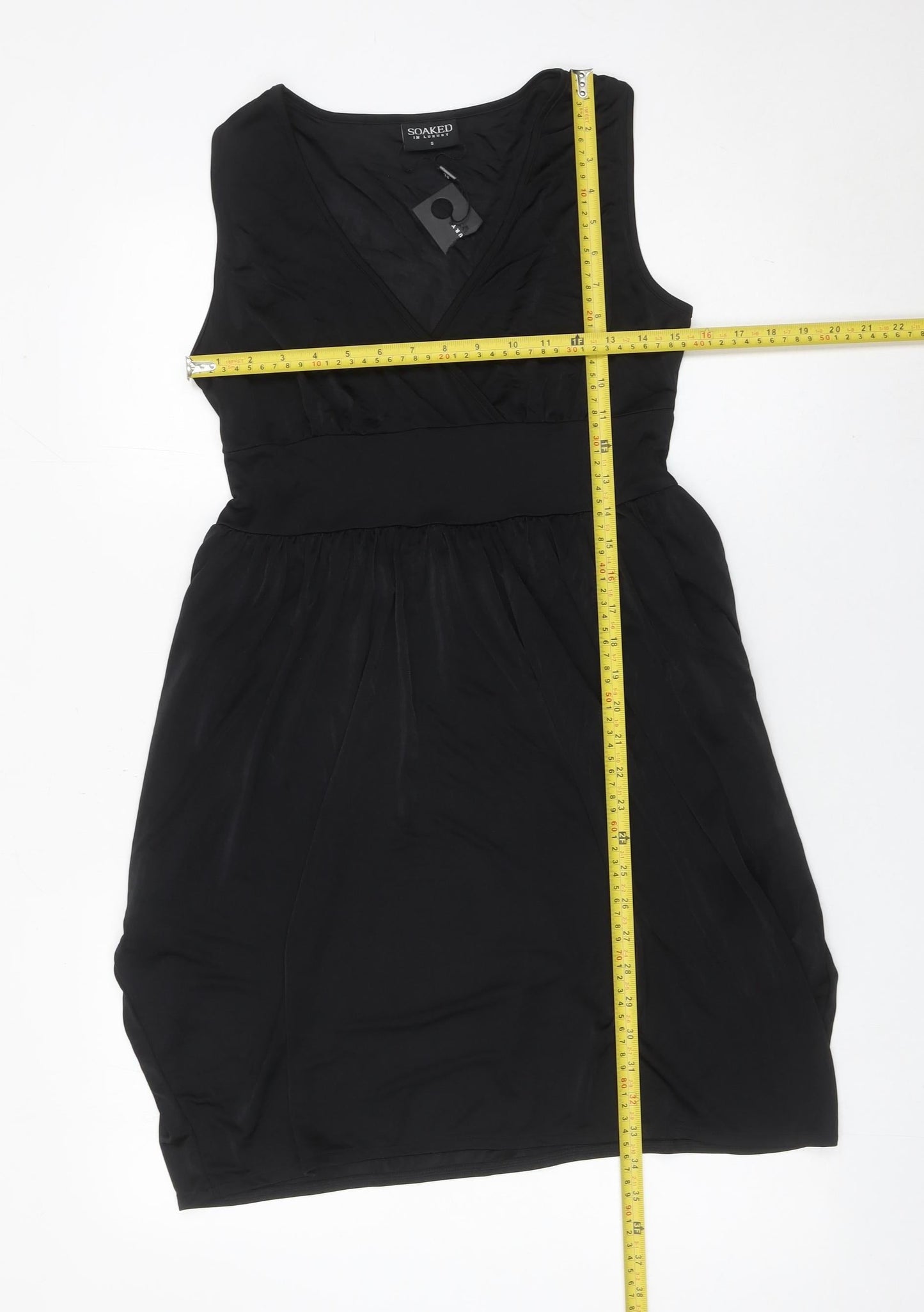 Soaked in Luxury Women’s Black Sleeveless V-Neck Wrap Dress Size S