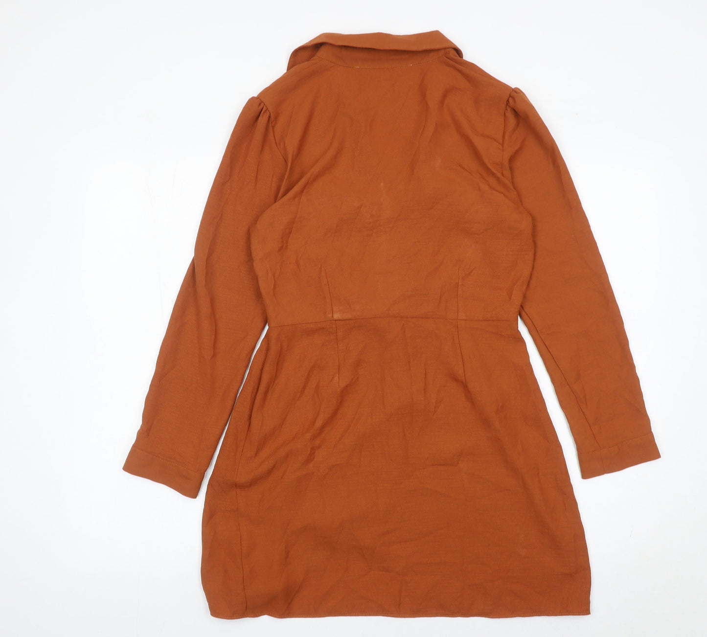 Miss Selfridge Women Brown Size 10 Shirt Dress Long Sleeve Belted