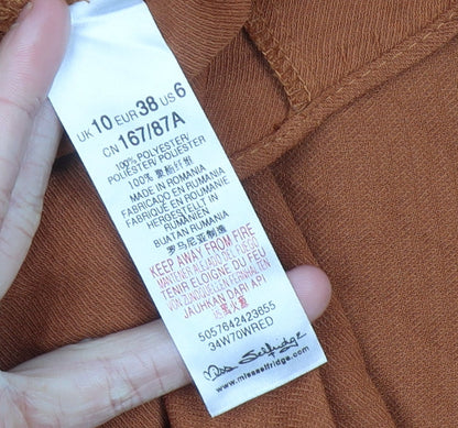Miss Selfridge Women Brown Size 10 Shirt Dress Long Sleeve Belted