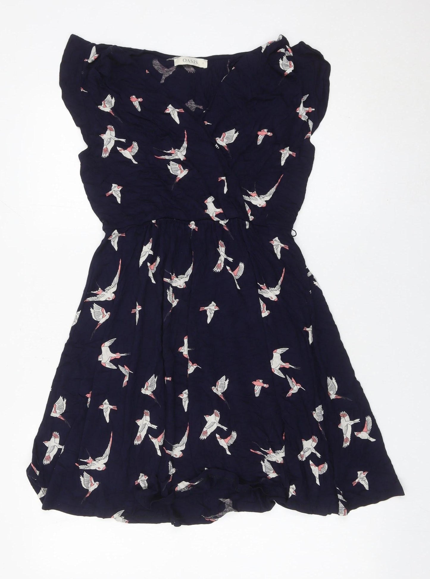 Oasis Womens Blue Bird Print Wrap Dress Size 10 Viscose