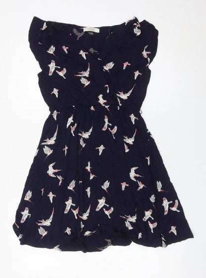 Oasis Womens Blue Bird Print Wrap Dress Size 10 Viscose