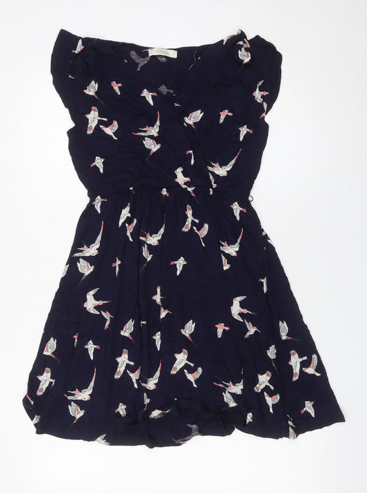 Oasis Womens Blue Bird Print Wrap Dress Size 10 Viscose