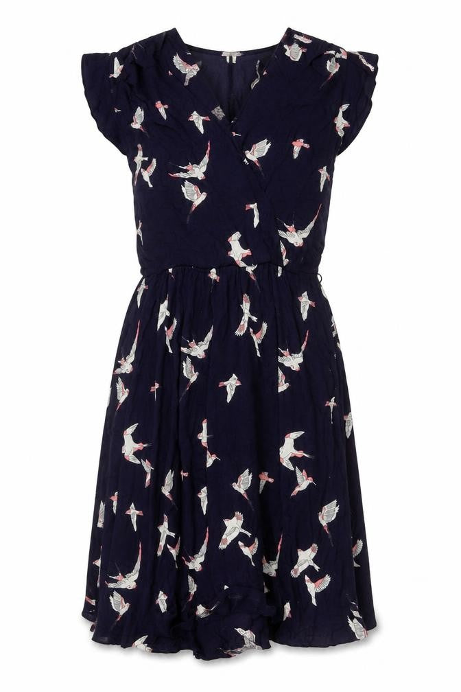 Oasis Womens Blue Bird Print Wrap Dress Size 10 Viscose