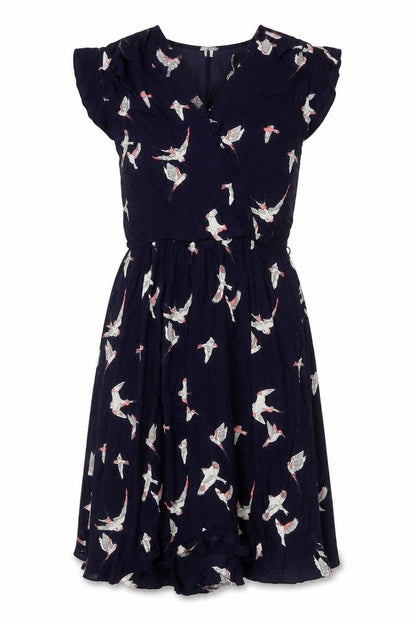Oasis Womens Blue Bird Print Wrap Dress Size 10 Viscose