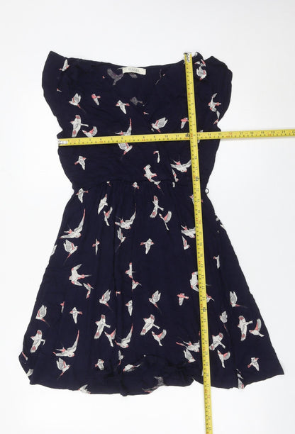 Oasis Womens Blue Bird Print Wrap Dress Size 10 Viscose