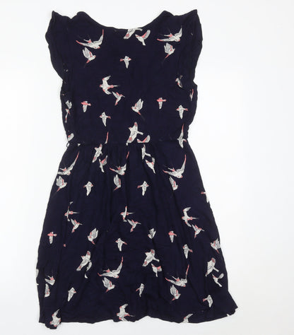 Oasis Womens Blue Bird Print Wrap Dress Size 10 Viscose