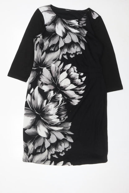 Roman Women’s Black Grey Floral Sheath Dress Size 16 3/4 Sleeve