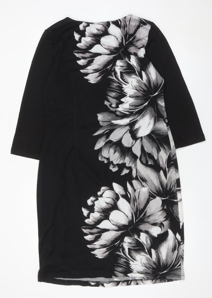 Roman Women’s Black Grey Floral Sheath Dress Size 16 3/4 Sleeve