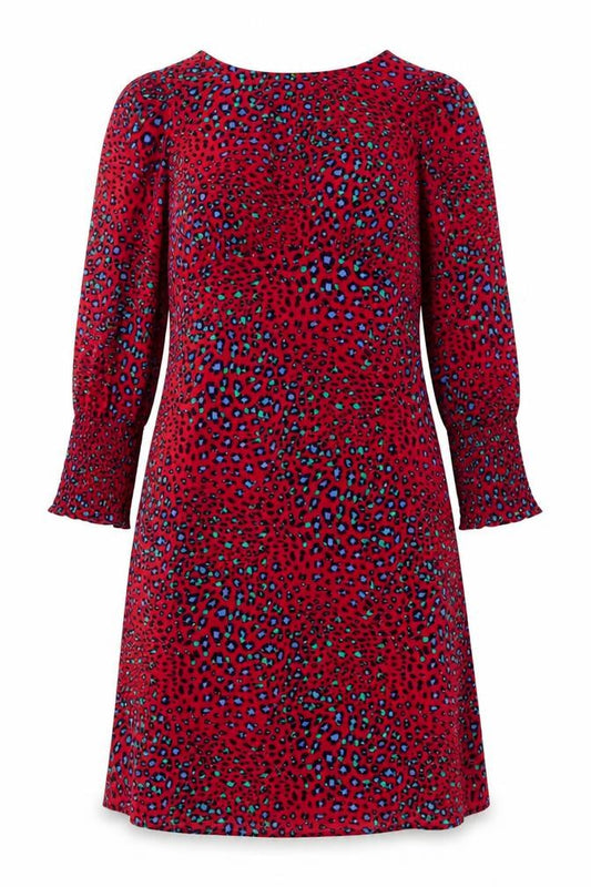Front view of Roman Women Red Animal Print Shift Dress, size 10, Knee Length