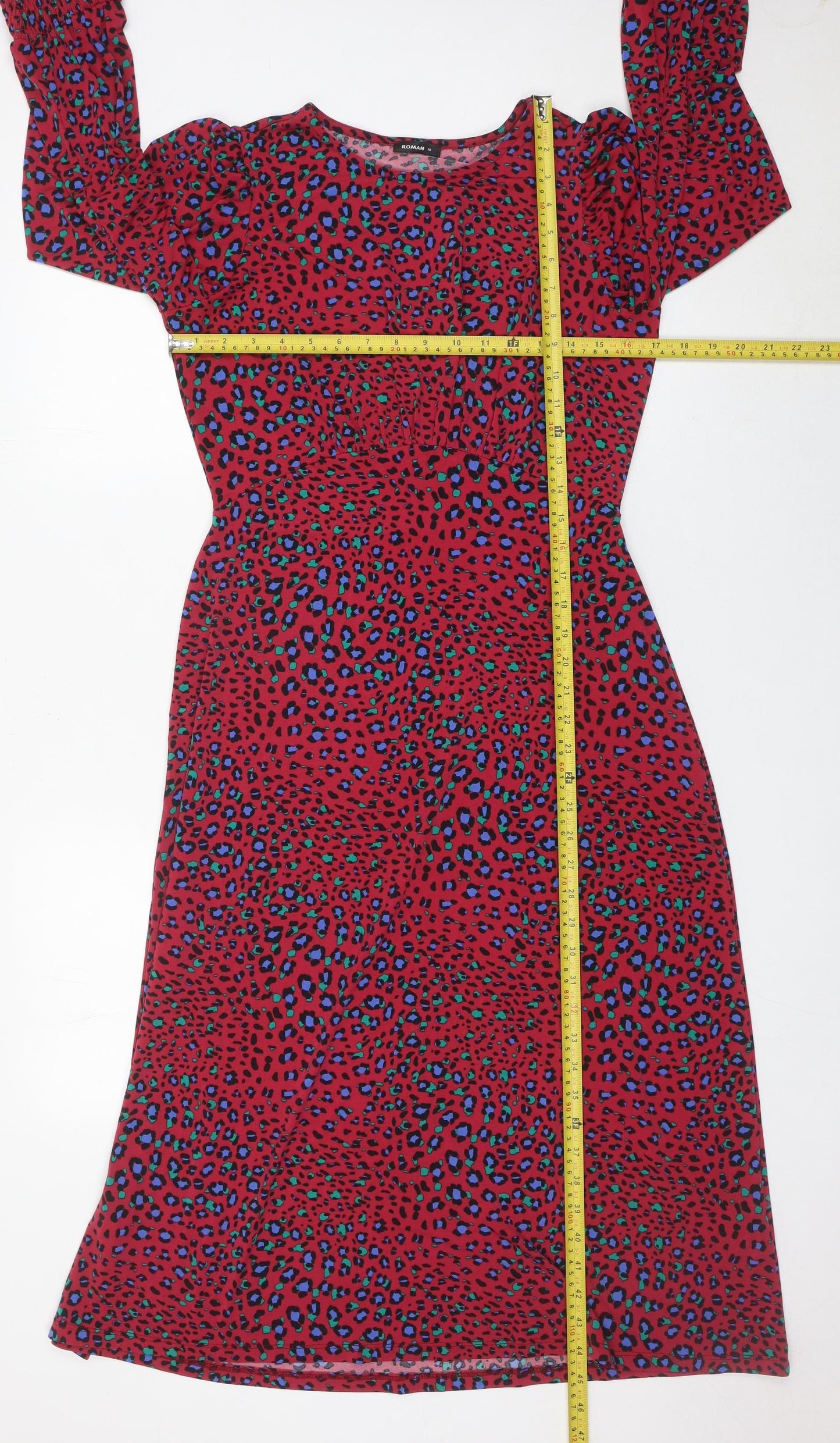 Roman Women Red Animal Print Shift Dress Size 10 Knee Length
