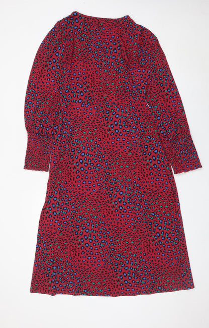 Roman Women Red Animal Print Shift Dress Size 10 Knee Length