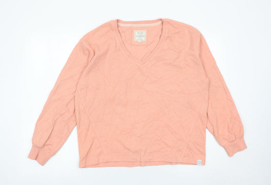 Fat Face Womens Pink V-Neck Cotton Blend Jumper Size 12
