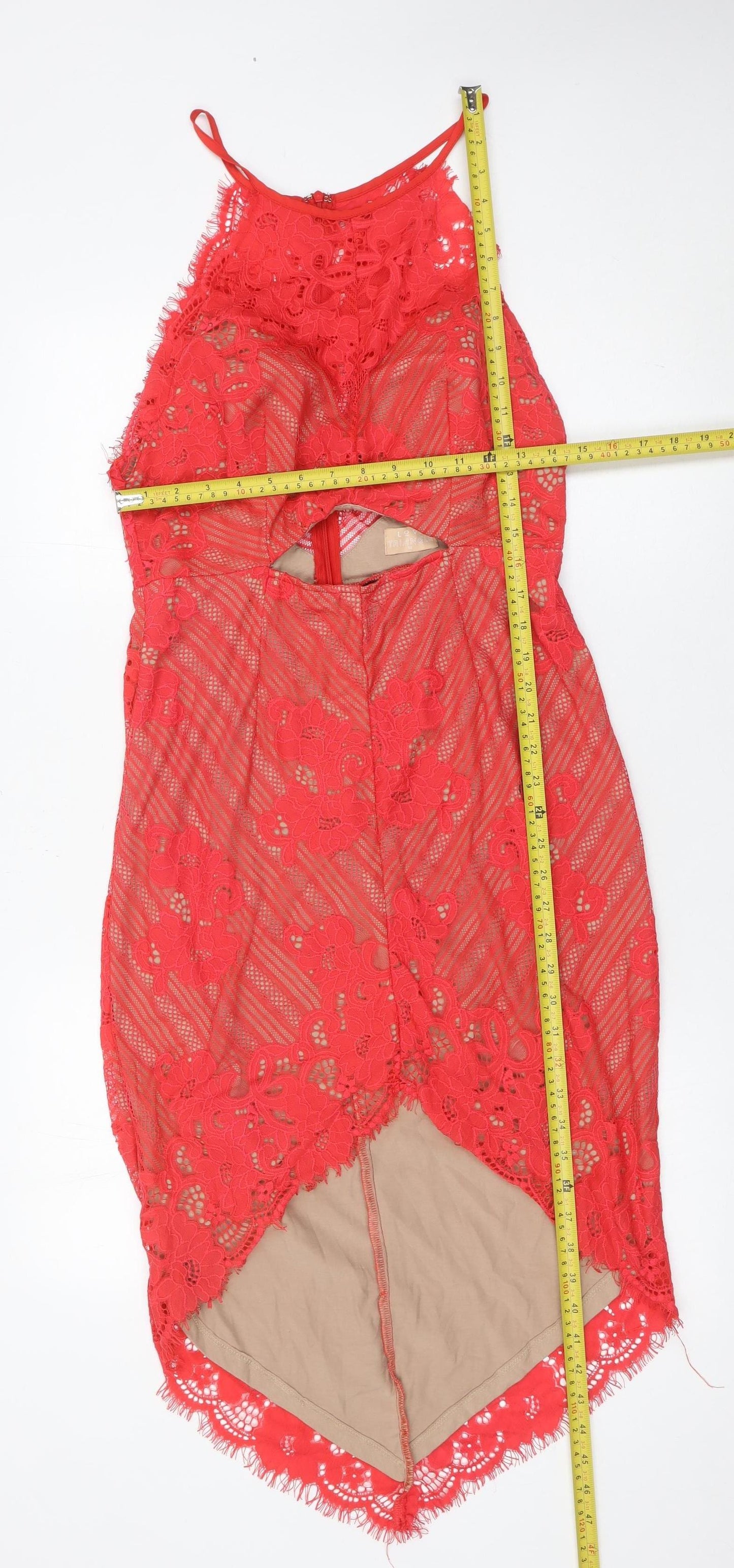 Love Triangle Women’s Red Lace Bodycon Hi-Low Halter Dress Size 14