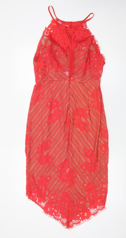 Love Triangle Women’s Red Lace Bodycon Hi-Low Halter Dress Size 14