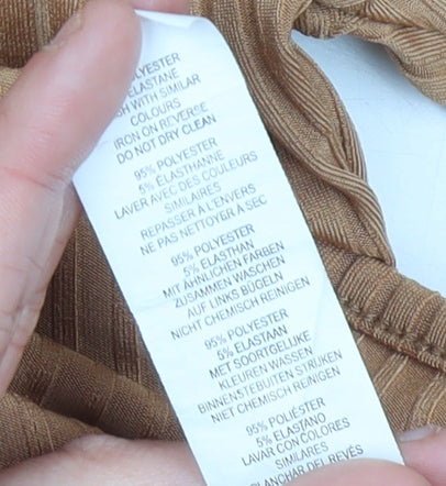 Boohoo Women Brown Ribbed High Neck Belted Long Sleeve Bodysuit Size 12