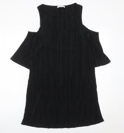 Mango Women’s Black XS Cold Shoulder Pleated Shift Dress