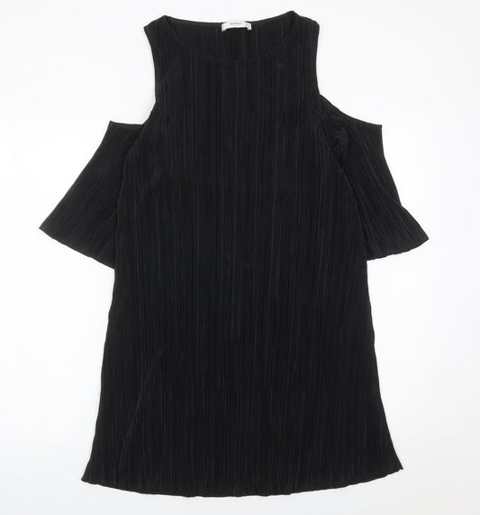 Mango Women’s Black XS Cold Shoulder Pleated Shift Dress