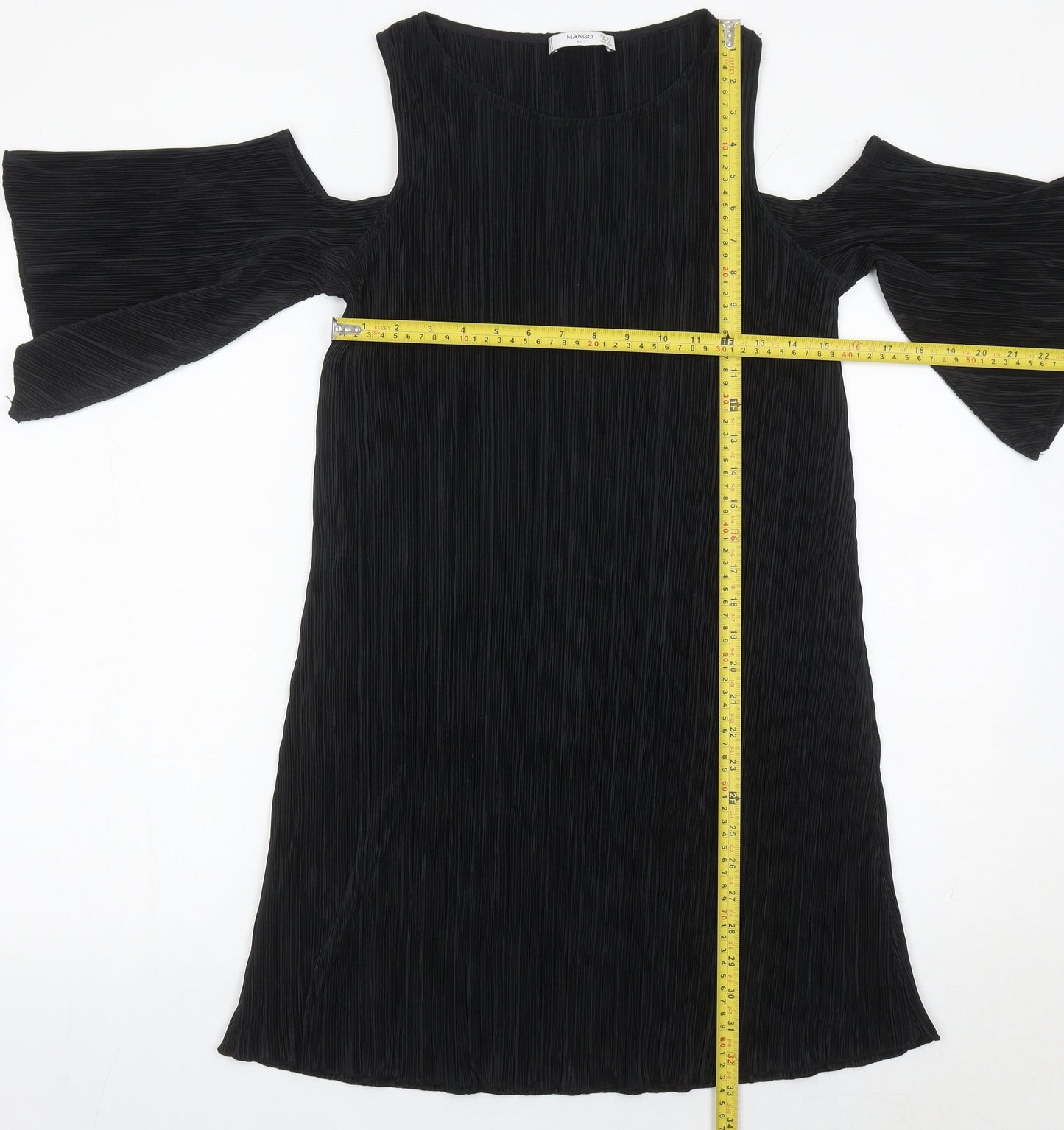 Mango Women’s Black XS Cold Shoulder Pleated Shift Dress