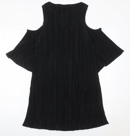 Mango Women’s Black XS Cold Shoulder Pleated Shift Dress