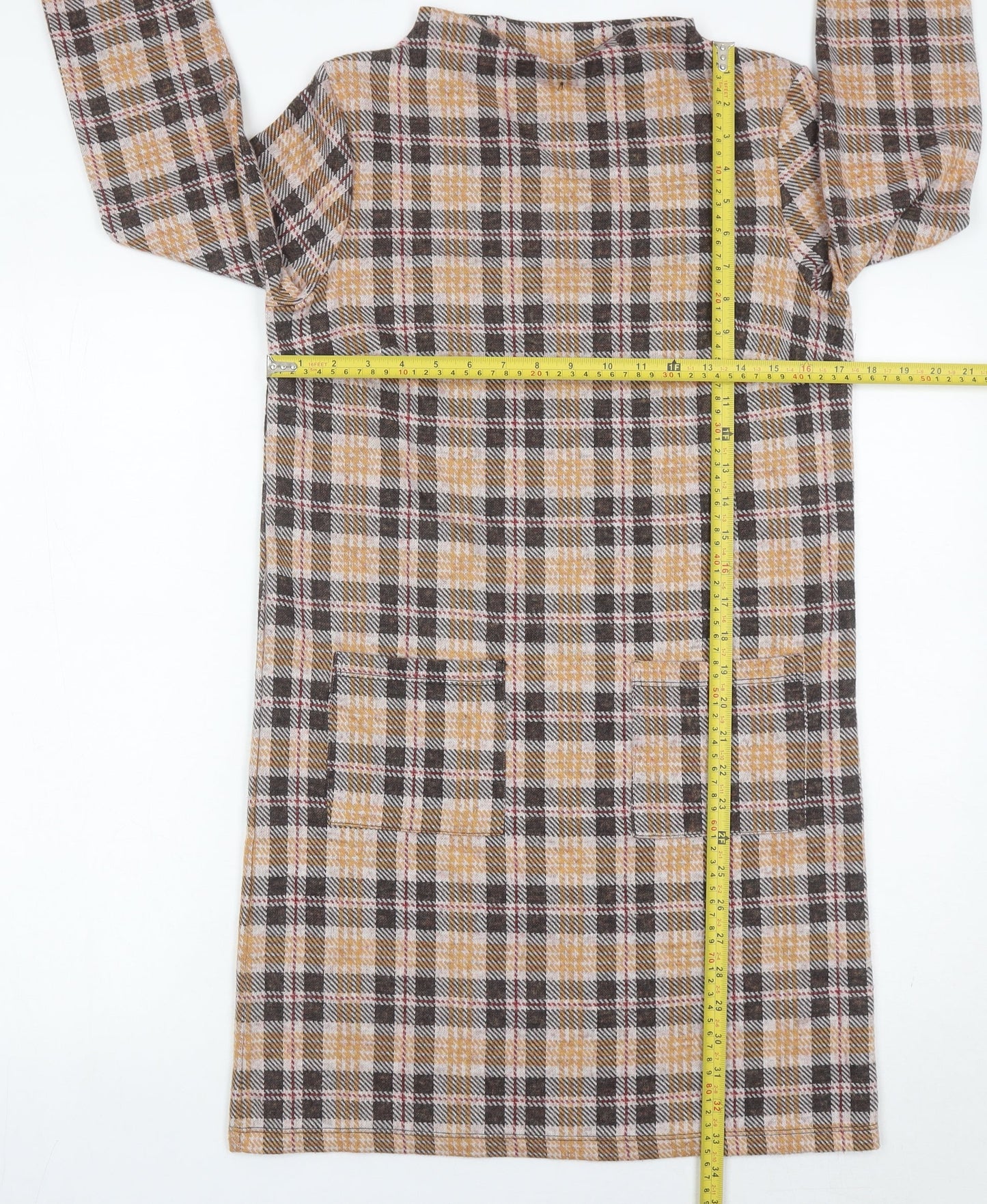 Tu Women’s Multicoloured Check Shift Dress Size 8 Long Sleeve