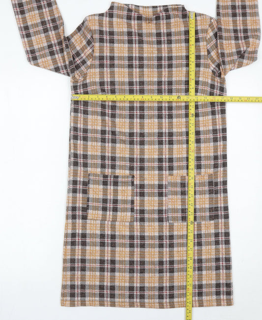 Tu Women’s Multicoloured Check Shift Dress Size 8 Long Sleeve