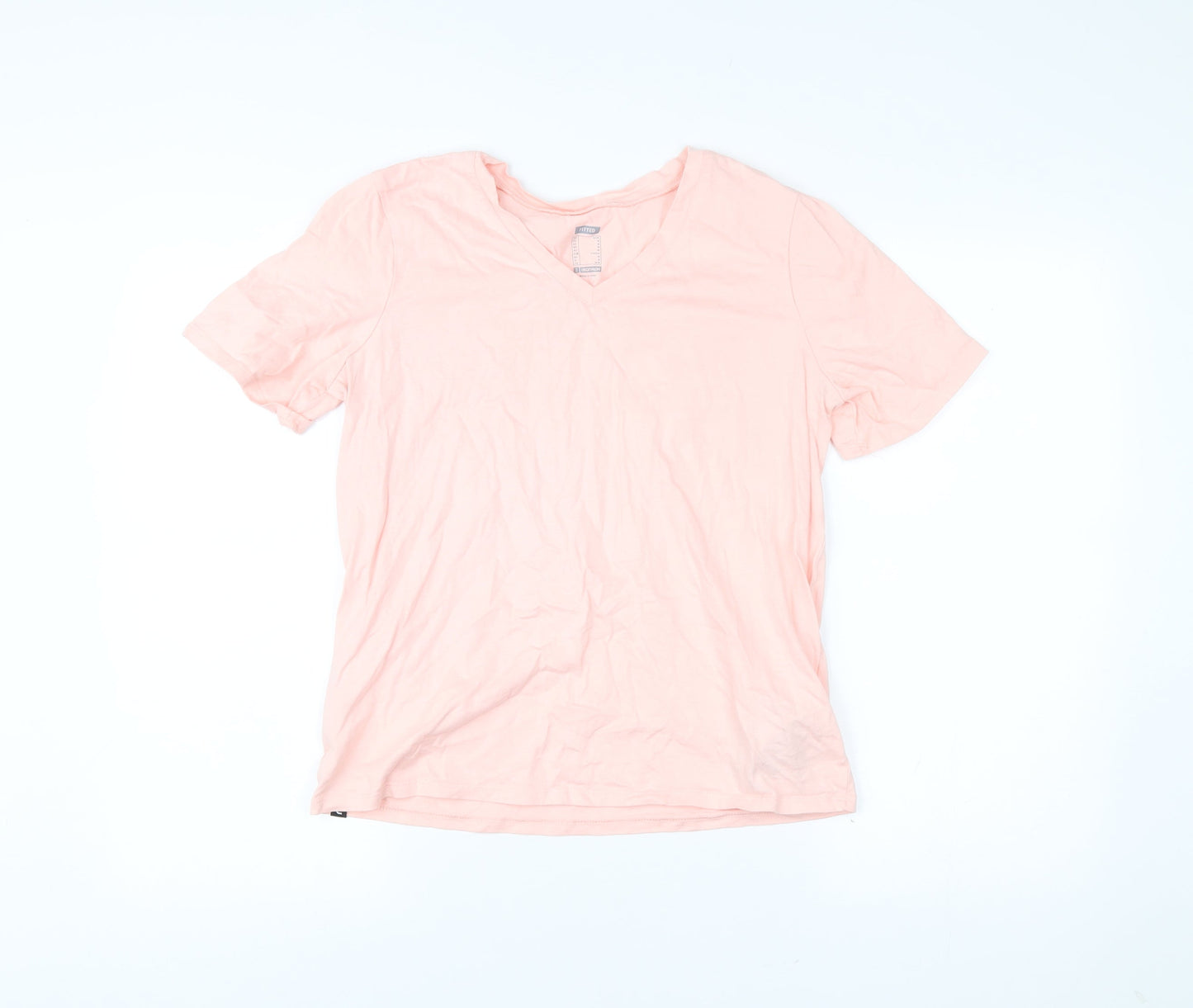 Decathlon Womens Pink V-Neck Cotton T-Shirt Size 12 Slim Fit