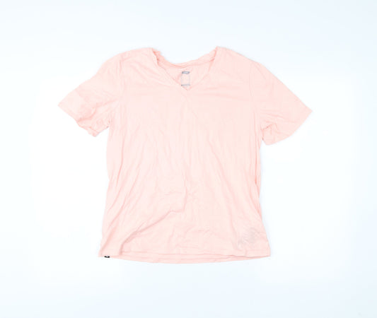 Decathlon Womens Pink V-Neck Cotton T-Shirt Size 12 Slim Fit