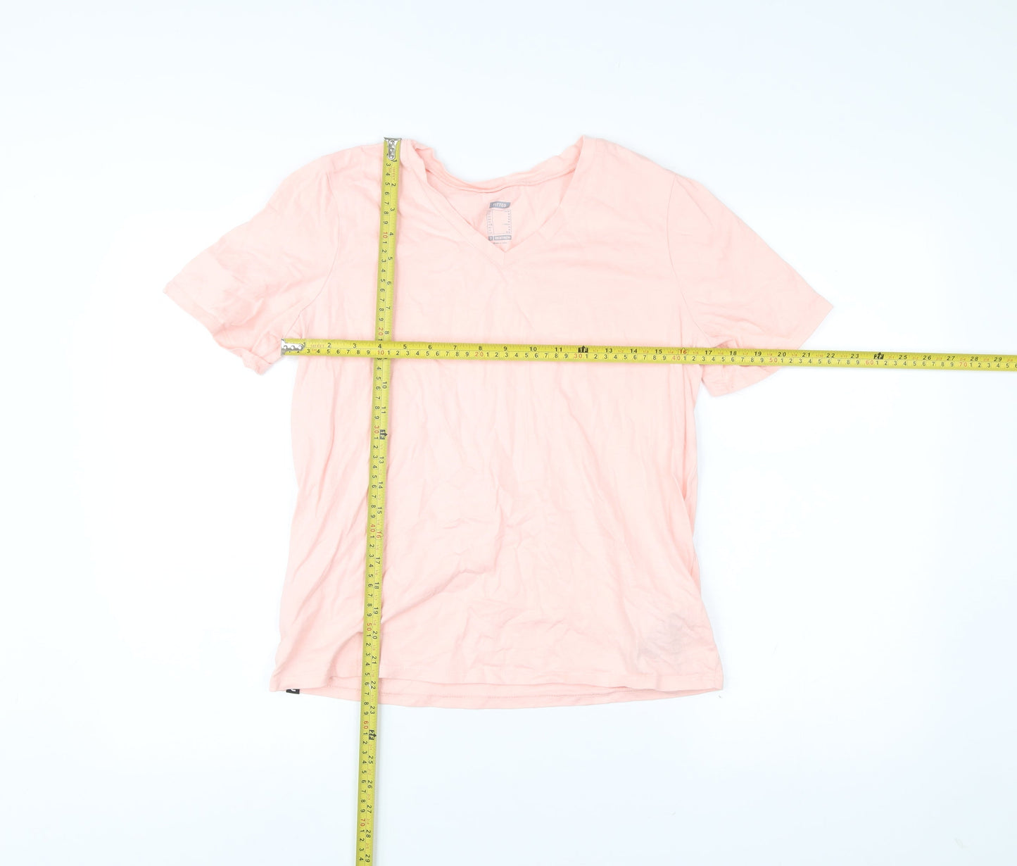 Decathlon Womens Pink V-Neck Cotton T-Shirt Size 12 Slim Fit