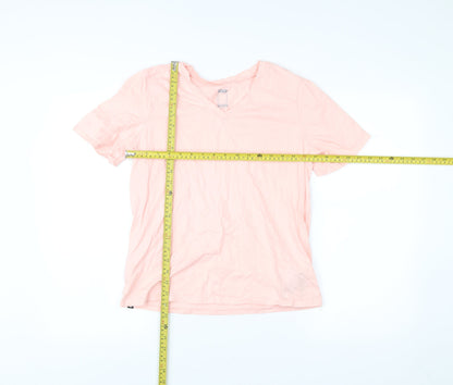 Decathlon Womens Pink V-Neck Cotton T-Shirt Size 12 Slim Fit