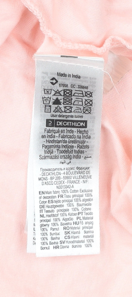 Decathlon Womens Pink V-Neck Cotton T-Shirt Size 12 Slim Fit