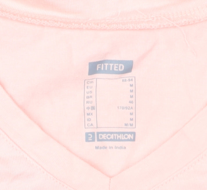 Decathlon Womens Pink V-Neck Cotton T-Shirt Size 12 Slim Fit