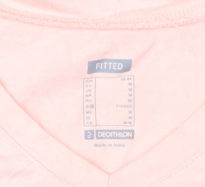 Decathlon Womens Pink V-Neck Cotton T-Shirt Size 12 Slim Fit