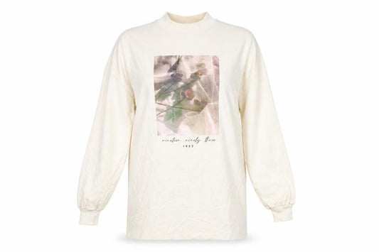 Front view of ASOS DESIGN Women’s Ivory Mock Neck Graphic Sweatshirt, size UK 10