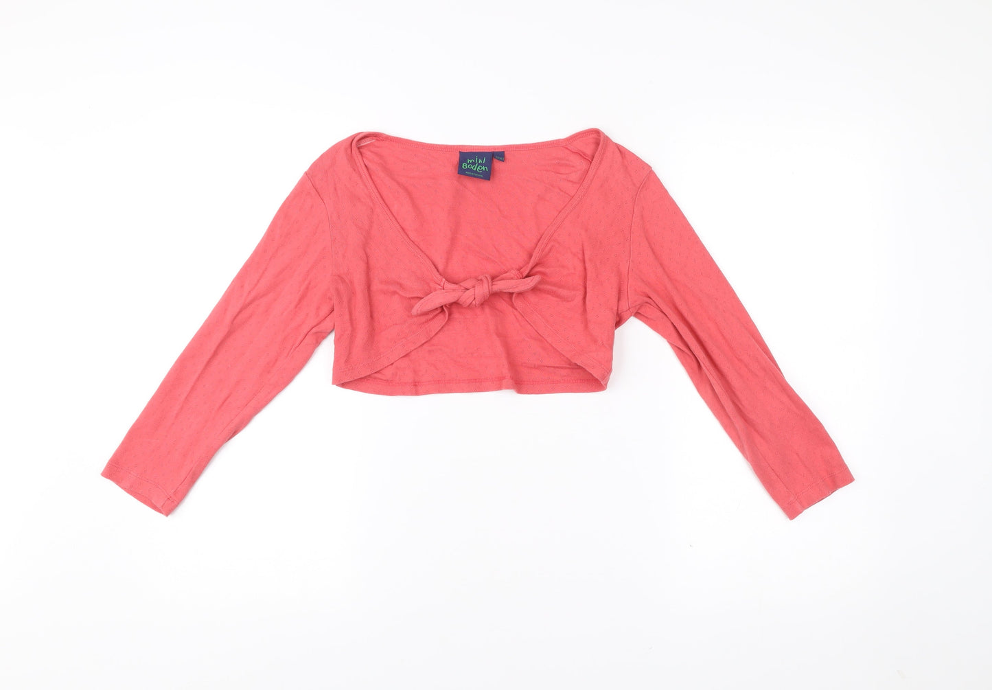 Mini Boden Girls Pink Cotton Shrug Jumper Long Sleeve Tie Front 13-14Y