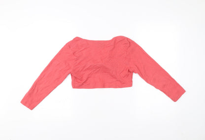 Mini Boden Girls Pink Cotton Shrug Jumper Long Sleeve Tie Front 13-14Y