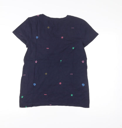 GAP Womens Blue Embroidered Holiday V-Neck T-Shirt Size M