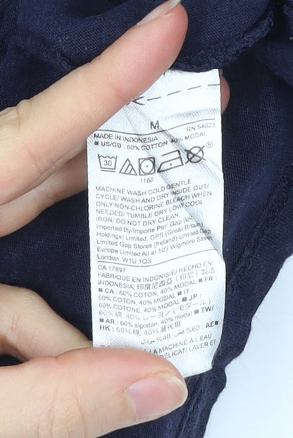 GAP Womens Blue Embroidered Holiday V-Neck T-Shirt Size M