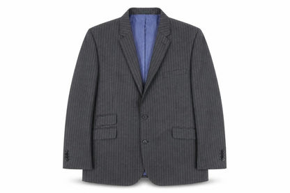 Front view of Taylor & Wright Men’s Grey Pinstripe Blazer 46S Tailored Fit Jacket