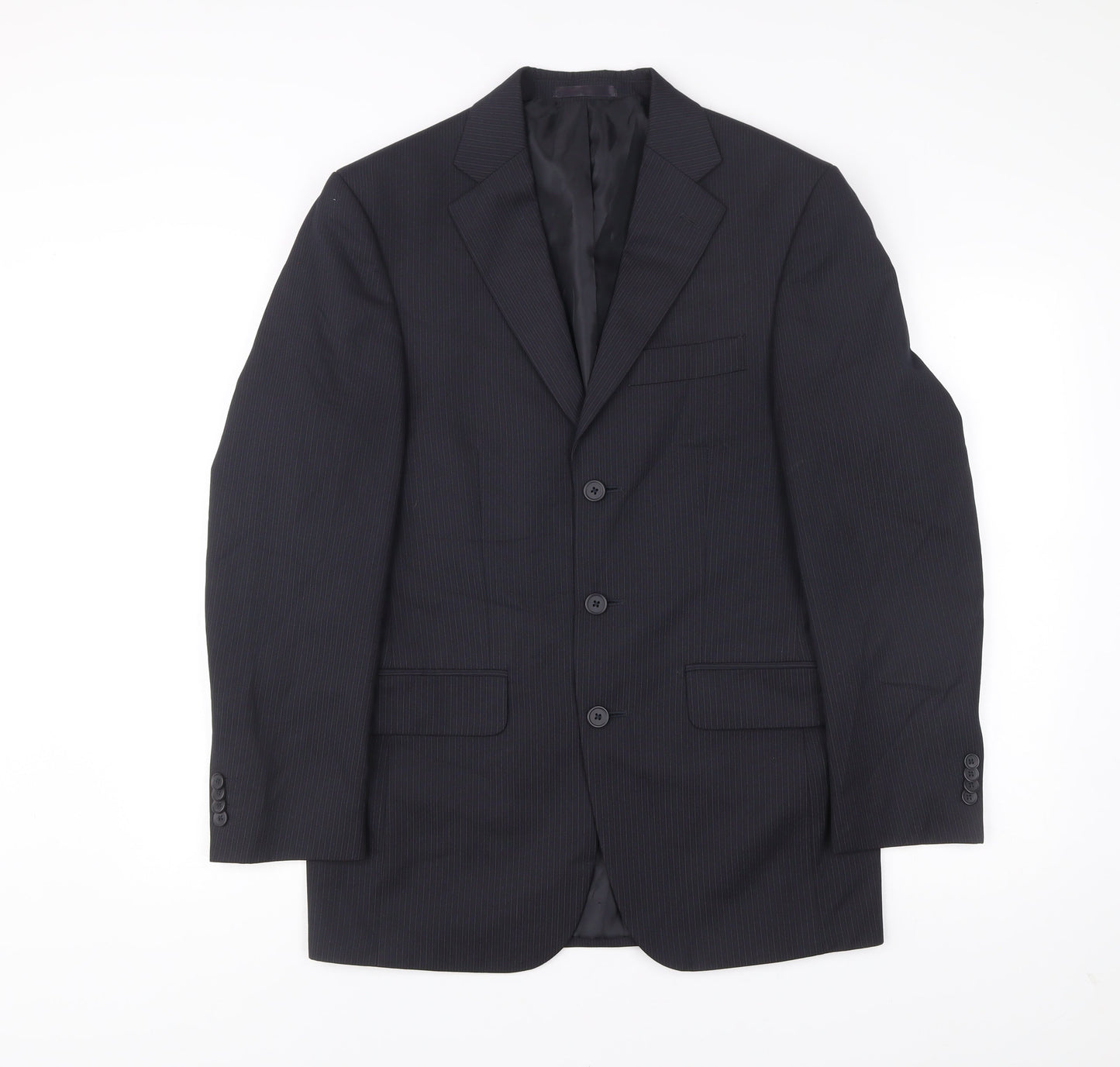 George Mens Black Pinstripe Suit Jacket 36R Regular Fit Business Wedding