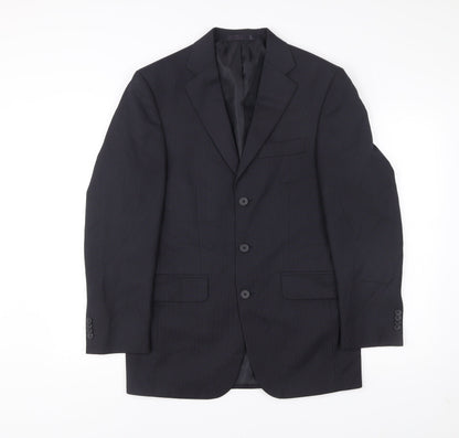 George Mens Black Pinstripe Suit Jacket 36R Regular Fit Business Wedding