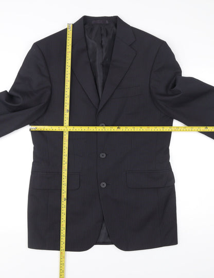 George Mens Black Pinstripe Suit Jacket 36R Regular Fit Business Wedding