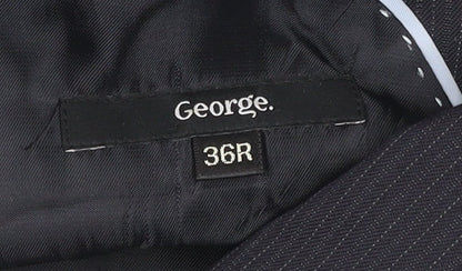 George Mens Black Pinstripe Suit Jacket 36R Regular Fit Business Wedding