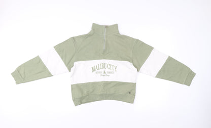Pull&Bear Women’s Green White XS Sweatshirt 1/4 Zip Malibu Logo