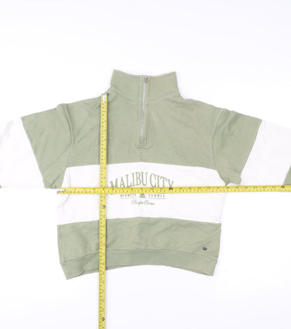 Pull&Bear Women’s Green White XS Sweatshirt 1/4 Zip Malibu Logo